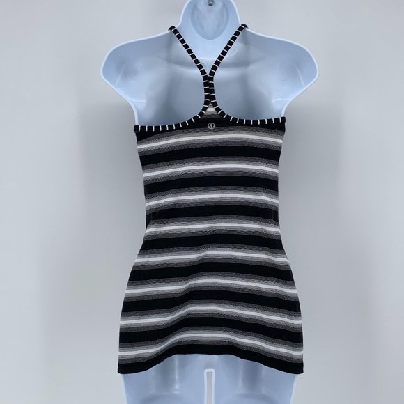 Lululemon Women's Power Y Luon Capilano Stripe Black White Tank Size 4 - Picture 2 of 3